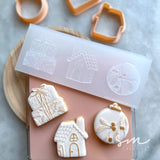 Set of 3 mini Christmas stamps and cutters, Gingerbread House, Bauble and Gifts