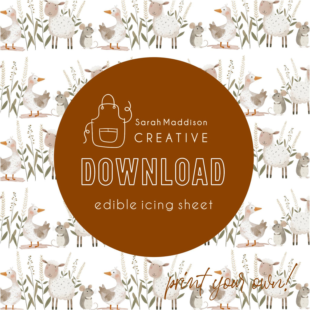 DIGITAL Farmyard Friends Pattern, Duck, Sheep, Mouse Icing Sheet Download