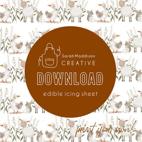 DIGITAL Farmyard Friends Pattern, Duck, Sheep, Mouse Icing Sheet Download