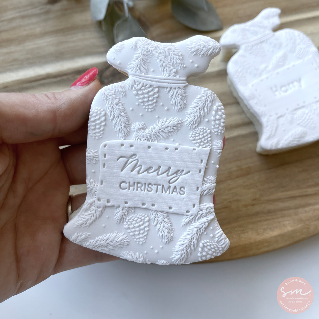 Pine Pattern Present Sack Merry Christmas Cookie Stamp
